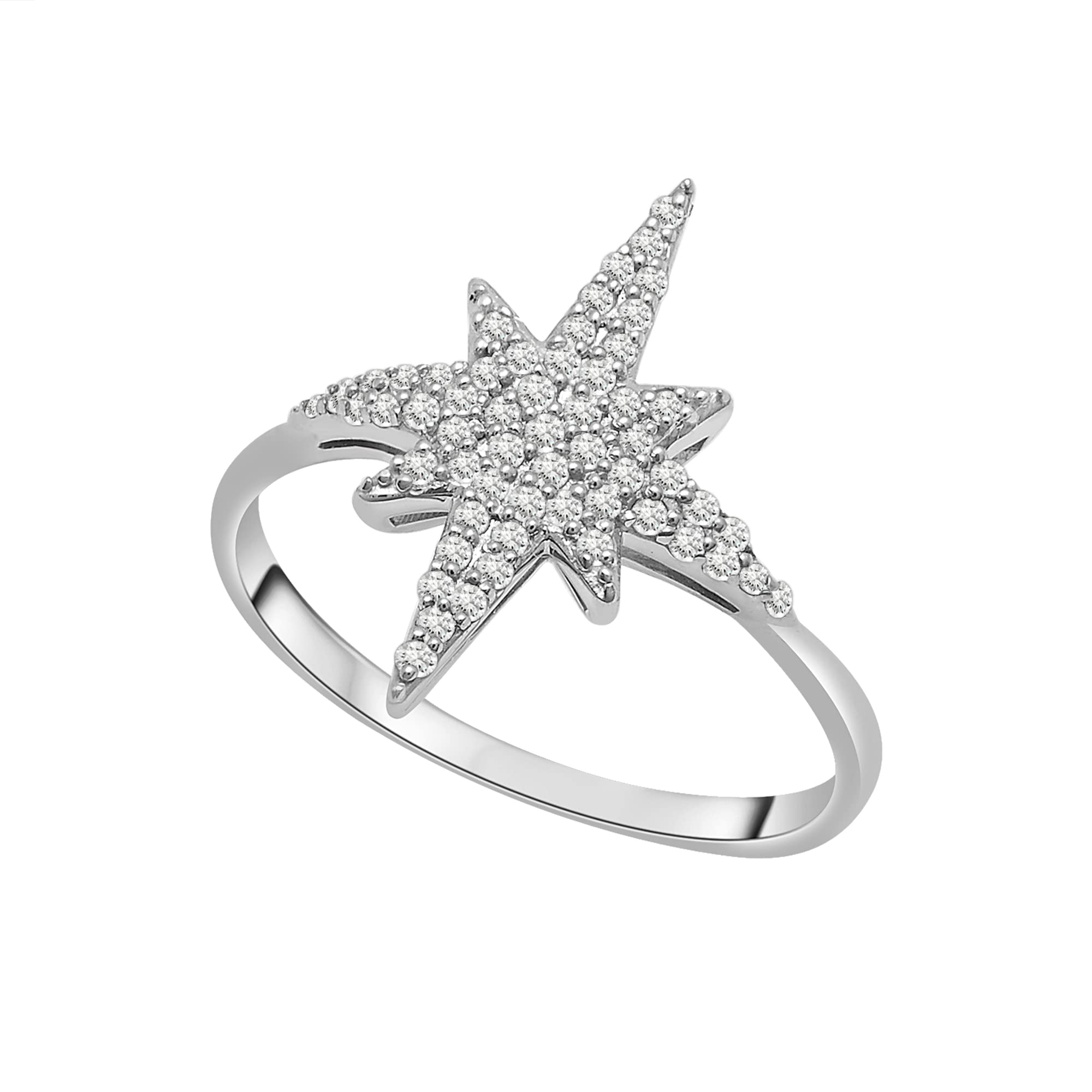 Timeless Love 1/4 CT Diamond Starburst Ring Set in Polished Sterling Silver, Star Shaped 0.92"x0.70" Ring, Dainty Jewelry for Women, Women’s Fashion Rings, Diamond Luxury Rings for Women, Size 8