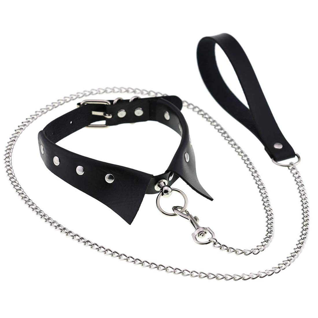 DAMSIL Punk Hauling Chain Choker PU Leather Collar Gothic Necklace Nightclub Goth Leash Belts Neck Accessories Adjustable Buckle (Black)