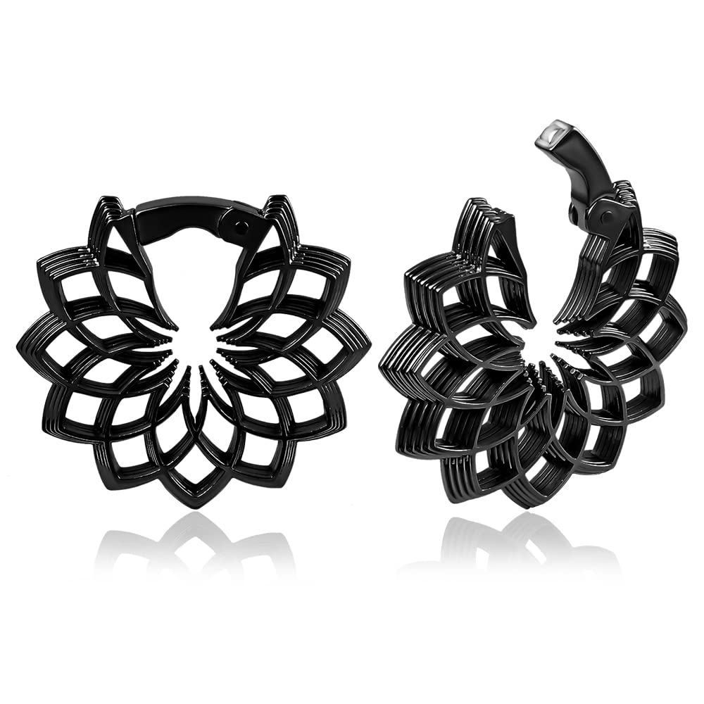 DOEARKO 2PCS Flores Ear Hangers Weights for Stretched Ears Gauges Plugs Body Piercing Tunnels 316 Stainless Steel Hypoallergenic Body Jewelry (For Lobe in 2G (6mm) or Larger, Black)