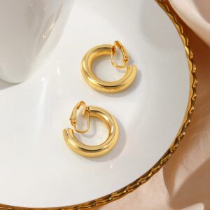 HESSAWELL Gold Hoop Clip-on Earrings Gold Tube Hoop Earrings chunky Hoops Earrings for Women Fashion Jewelry