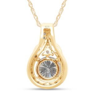 SAVEARTH DIAMONDS 6.5MM Center, Round Cut Lab Created Moissanite Diamond Teardrop Halo Pendant Necklace In 14k Yellow Gold Over 925 Sterling Silver With 18" Chain (VVS1 Clarity, 1.20 Cttw)