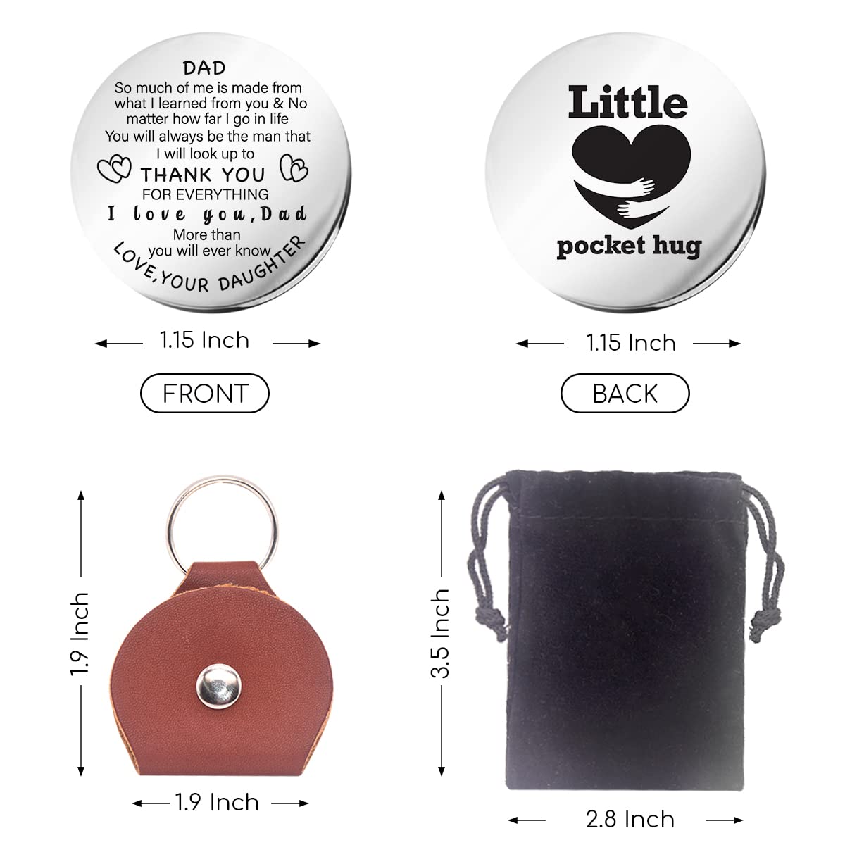 to My Dad Pocket Hug Token Gift, Long Distance Relationship Keepsake Stainless Steel Double Sided，Pocket Hug Token Gift for Dad from Daughter - Thank You for Everything