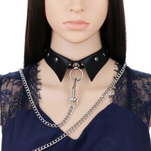 DAMSIL Punk Hauling Chain Choker PU Leather Collar Gothic Necklace Nightclub Goth Leash Belts Neck Accessories Adjustable Buckle (Black)