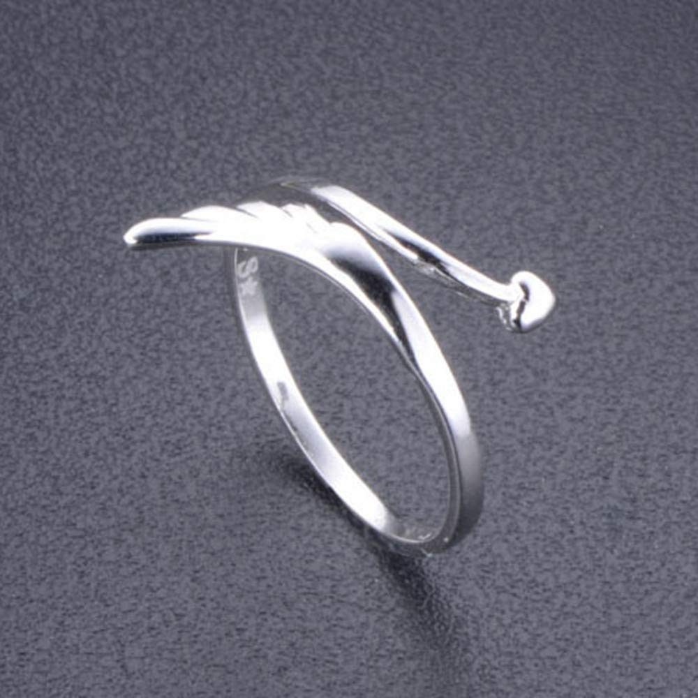 U-K Jewelry -Women's Ring Sterling Silver Heart Shaped Love Angel Wings Adjustable Ring Stable Professional Processed