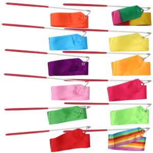 BESPORTBLE Ribbon Wand 12pcs 2 Meters Rhythmic Art Gymnastics Ribbons Gymnastics Ribbon Streamers Dancing Streamers Riband Rod for Artistic Dancing Gymnastics, Kids Dancing, Talent Shows Dance Ribbons