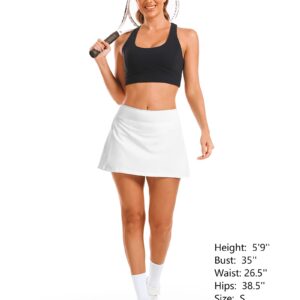 Stelle Women Tennis Golf Skirts High Waisted with Inner Shorts for Athletic Workout Sports Skorts Running Pickleball (WT, S) White