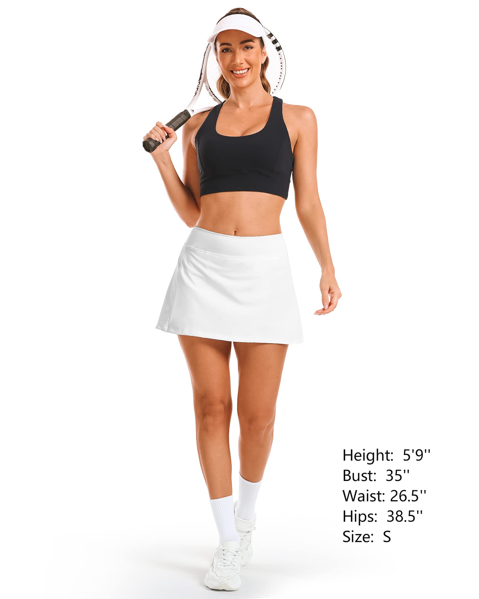 Stelle Women Tennis Golf Skirts High Waisted with Inner Shorts for Athletic Workout Sports Skorts Running Pickleball (WT, S) White