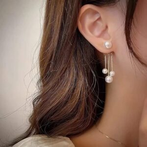 SAMOCO 9 Pairs Big Simulated Pearl Long Tassel Drop Earrings for Women Double Sided Front Back Pearl Earrings Cross Imitation Pearl Dangle Earrings