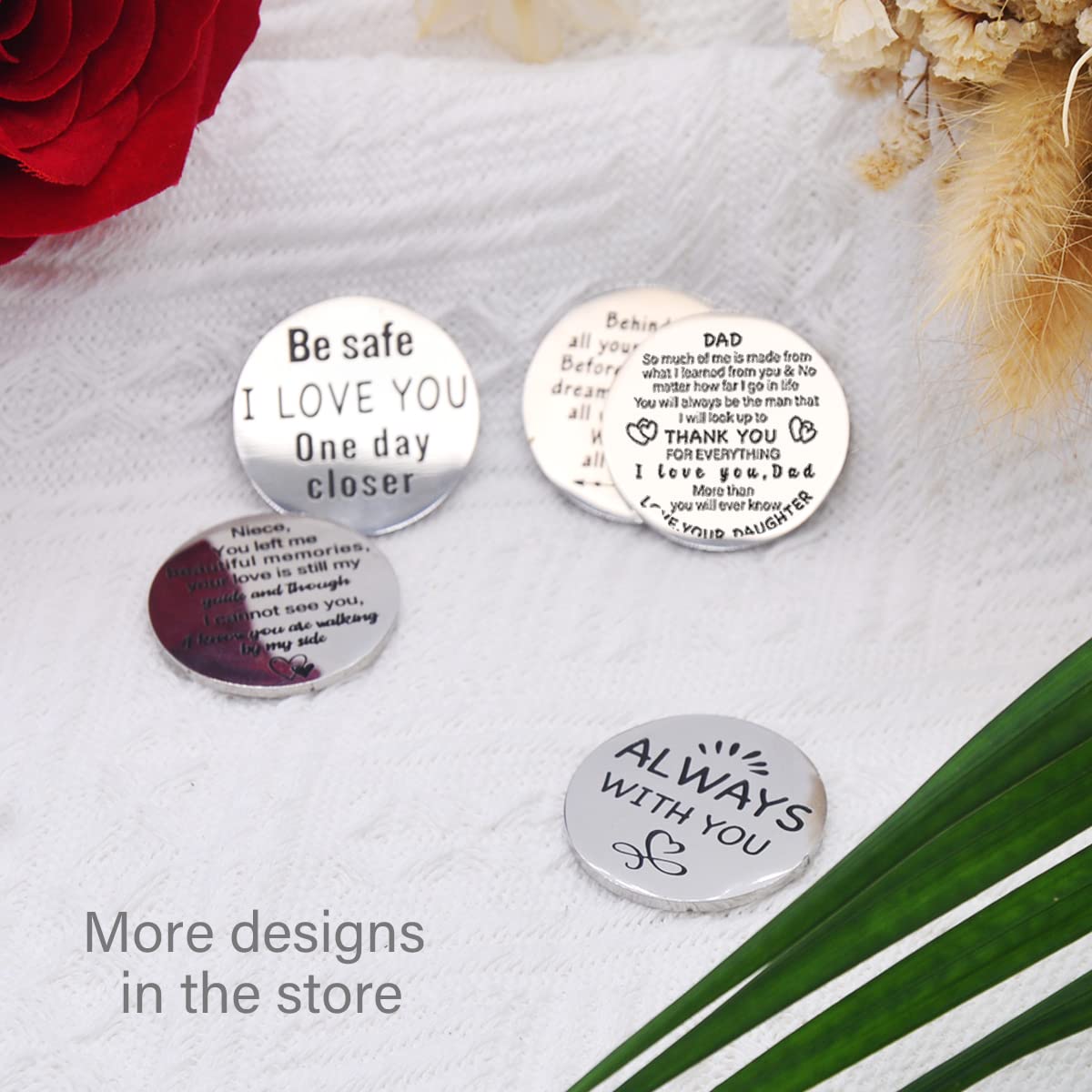 to My Dad Pocket Hug Token Gift, Long Distance Relationship Keepsake Stainless Steel Double Sided，Pocket Hug Token Gift for Dad from Daughter - Thank You for Everything