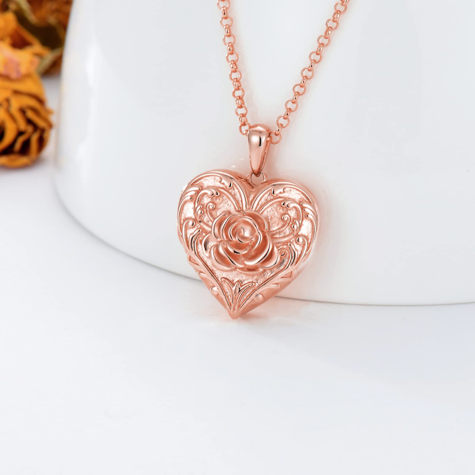 SOULMEET Rose Gold Plated Silver Rose Locket Necklace That Holds 2 Picture, I Love You Forever, 20" (Locket only)