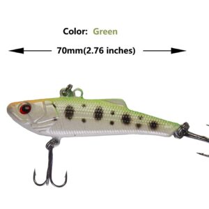 DAIMOUTH 5pcs 70mm Fishing Lures Lifelike Vibe Blade Bait for Bass & Trout, Lipless Crankbait, Bionic Fishing Gear for Freshwater Saltwater,Fishing Tackle Accessory Box (Green)