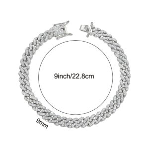 BLBLJERY 9mm Cuban Link Anklets for Women Plus Size Large Ankle Bracelets Gold Silver Rhinestone Diamond Bling Anklets Women 9inch