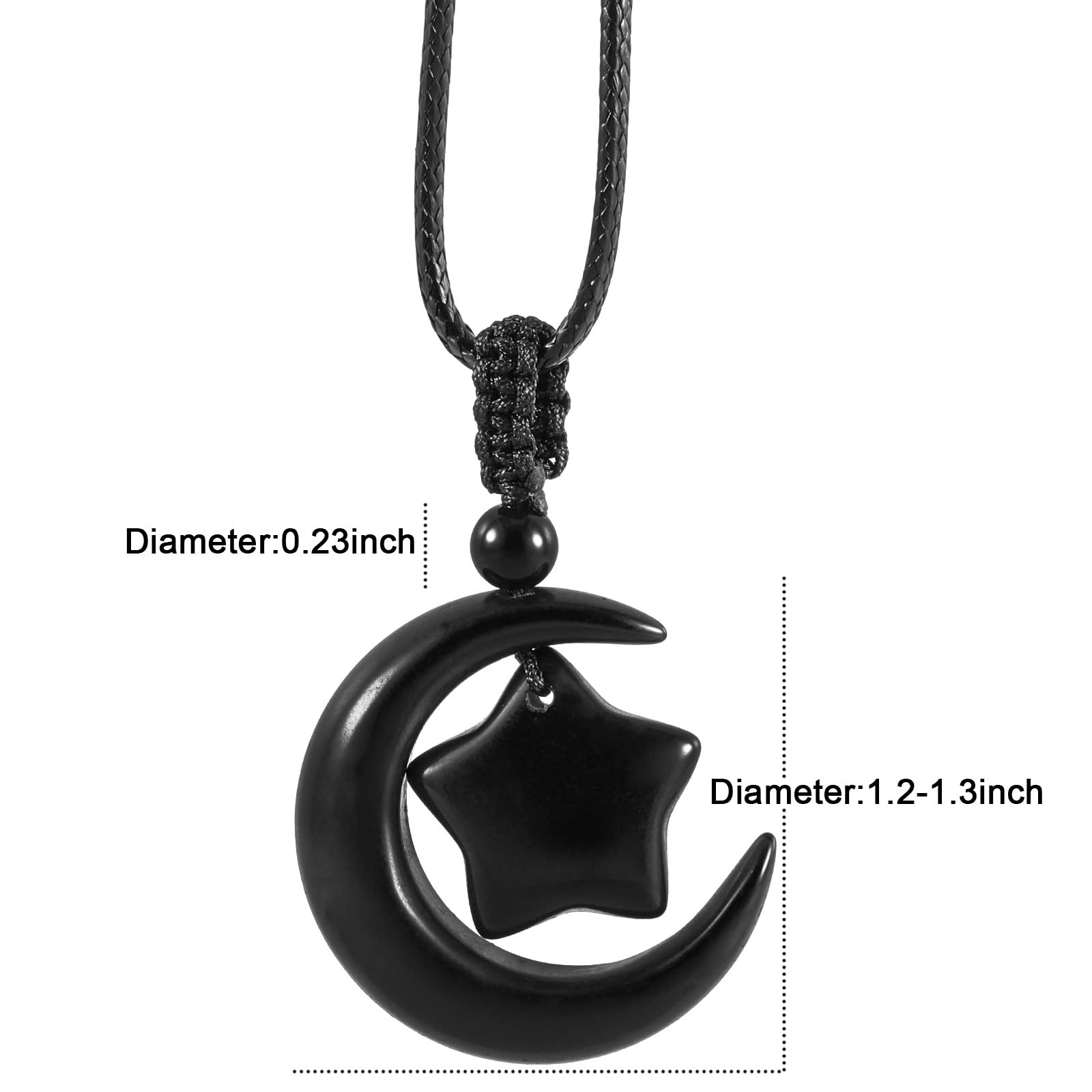 SUNYIK Natural Black Obsidian Crescent Moon Star Crystal Necklace for Women Men, Healing Crystal Stone Amulet Lucky Charm Pendant for Unisex