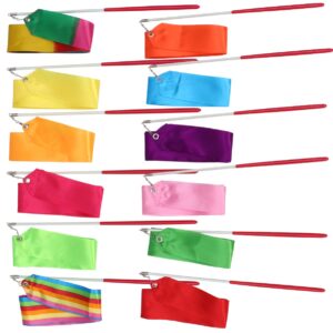 BESPORTBLE Ribbon Wand 12pcs 2 Meters Rhythmic Art Gymnastics Ribbons Gymnastics Ribbon Streamers Dancing Streamers Riband Rod for Artistic Dancing Gymnastics, Kids Dancing, Talent Shows Dance Ribbons