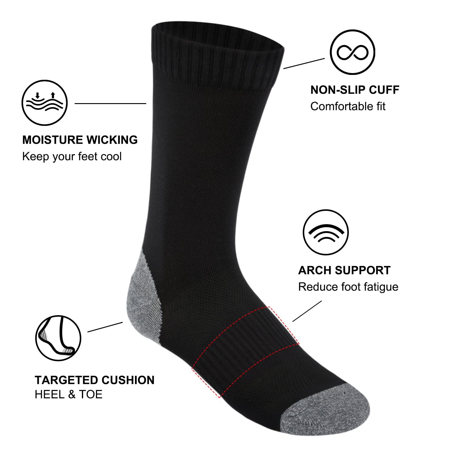 H HANDOOS Mens Socks Quick Dry Socks Men 6-9 Athletic Socks Men for Everyday Wear Running-5 Pack, Black