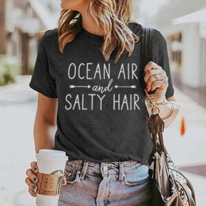 Ocean Air and Salty Hair Womens Graphic T Shirt Causal Short Sleeve Funny Shirt Top Tee Athletic Shirts