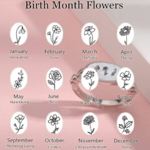 Personalized Custom Vintage Birth Flower Ring Squal Oval Shell Band Sterling Silver Engraved Month Flower Floral Wildflowers Daisy Finger Wedding Ring Bands Jewelry Birthday Gifts for Her Women Men Girl (Oval, Silver)