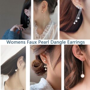 SAMOCO 9 Pairs Big Simulated Pearl Long Tassel Drop Earrings for Women Double Sided Front Back Pearl Earrings Cross Imitation Pearl Dangle Earrings