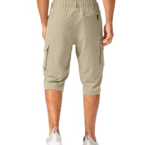 Pudolla Men's Capri Pants Quick Dry 3/4 Long Shorts with 6 Pockets for Workout Athletic Golf Hiking(Khaki Large)