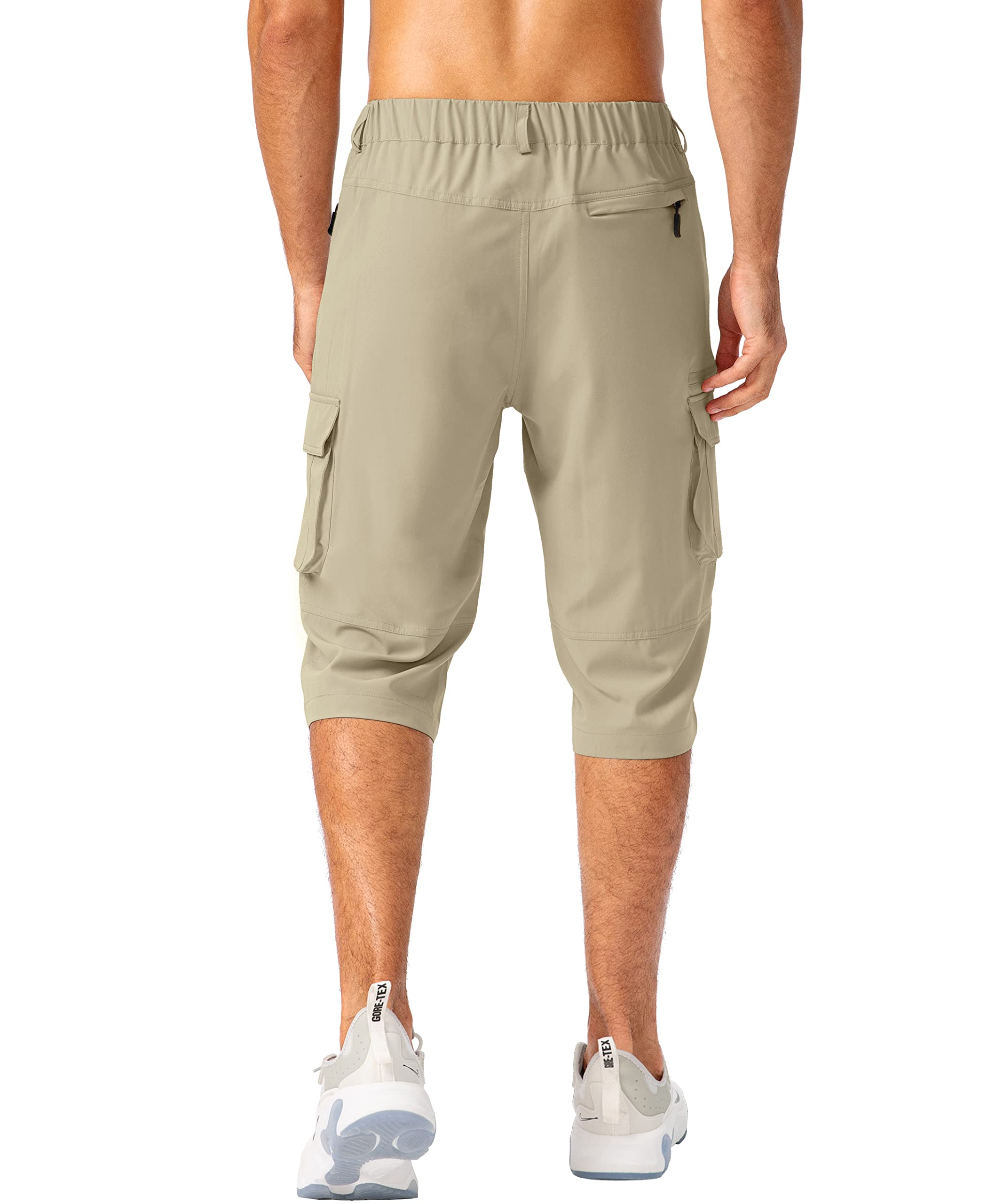 Pudolla Men's Capri Pants Quick Dry 3/4 Long Shorts with 6 Pockets for Workout Athletic Golf Hiking(Khaki Large)