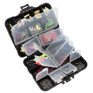 128 Pcs Freshwater Fishing Tackle Kit Starter Kids Basic Fishing Accessories Box Including Jig Hooks, Beads, Sinker Slides, Fishing Swivels Snaps