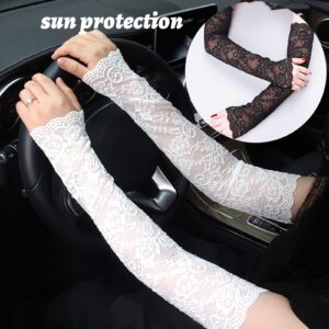 UV Protection Lace Arm Sleeves, Women's Floral Lace Sleeves Hollow Out Long Sunscreen Gloves Fingerless Driving Gloves (Black)