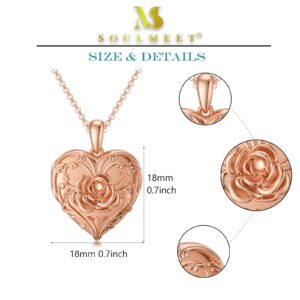 SOULMEET Rose Gold Plated Silver Rose Locket Necklace That Holds 2 Picture, I Love You Forever, 20" (Locket only)