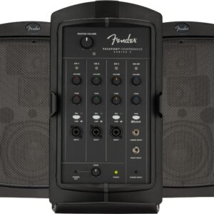 Fender Passport Conference S2 Portable PA System Bundle with Microphone, Compact Speaker Stands, XLR Cable, and Instrument Cable