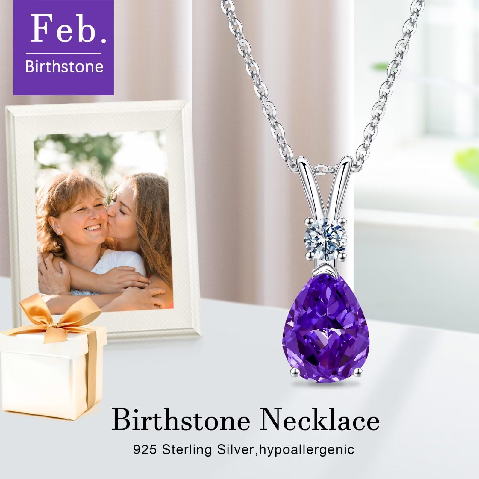 Iefil February Birthstone Necklaces for Women - Amethyst Necklace 18K White Gold Plated S925 Sterling Silver February Birthstone Jewelry for Women Mom Girlfriend Wife Birthday Gifts