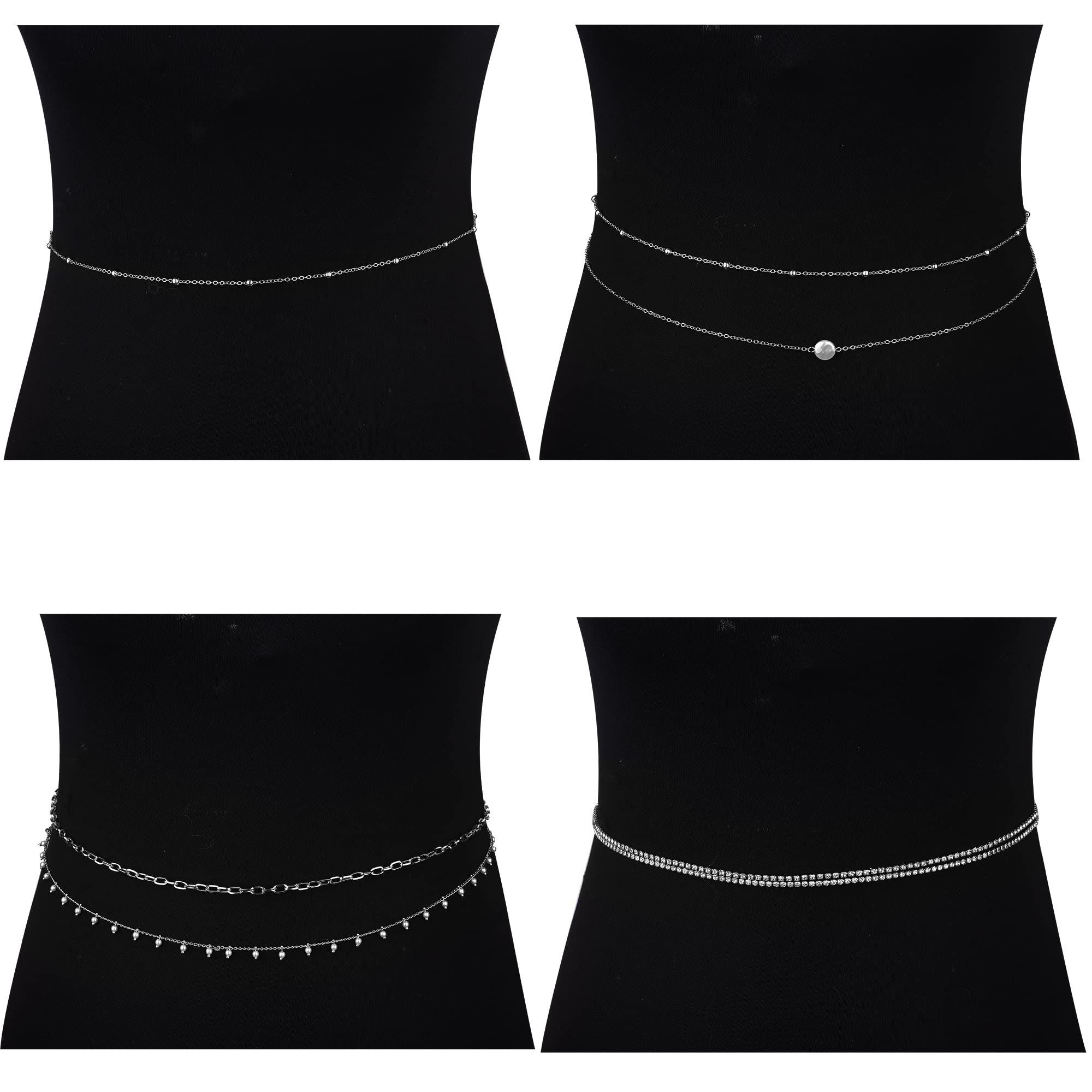 YADOCA 5Pcs Belly Chain Jewelry For Women Layered Waist Chain Gold Boho Rhinestone Pearl Adjustable Body Chain Jewelry for Summer Beach Bikini Rave