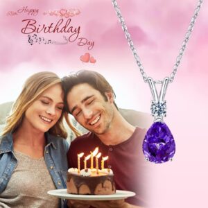 Iefil February Birthstone Necklaces for Women - Amethyst Necklace 18K White Gold Plated S925 Sterling Silver February Birthstone Jewelry for Women Mom Girlfriend Wife Birthday Gifts