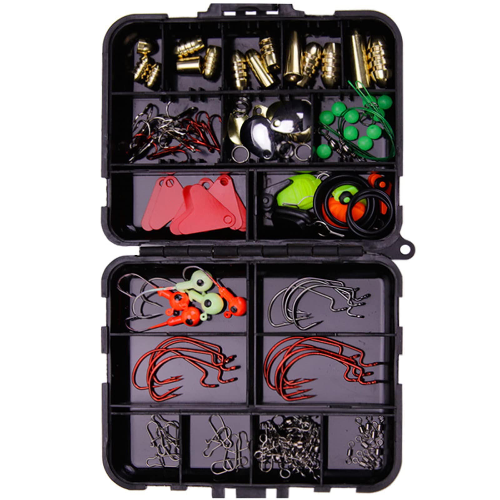 128 Pcs Freshwater Fishing Tackle Kit Starter Kids Basic Fishing Accessories Box Including Jig Hooks, Beads, Sinker Slides, Fishing Swivels Snaps