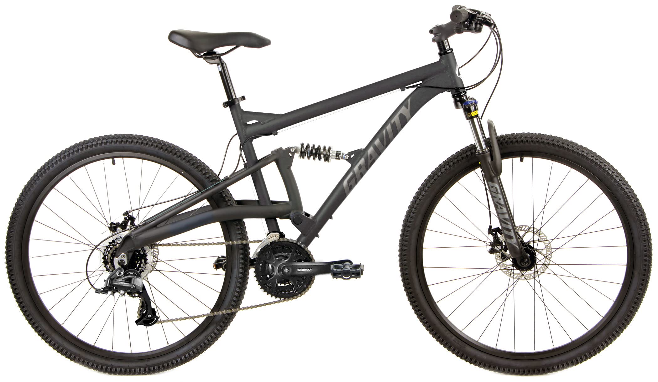 Gravity FSX 27.5 DLX24 Dual Suspension with Disc Brakes Mountain Bike 27.5 in 650b Wheels Matt Black (21 inch = Large/XLrg fits* 6'2" to 6'5")