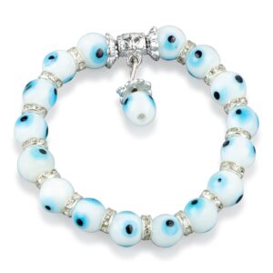 Kafthan - Stretchable White Turkish Evil Eye Beaded Bracelet Men & Women - Nazar Bracelet - Good Luck Bracelets - Glass Greek Beaded Evil Eye Bracelet - Protection Bracelet.