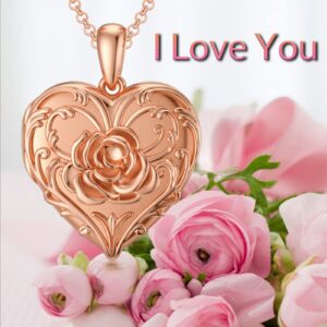 SOULMEET Rose Gold Plated Silver Rose Locket Necklace That Holds 2 Picture, I Love You Forever, 20" (Locket only)