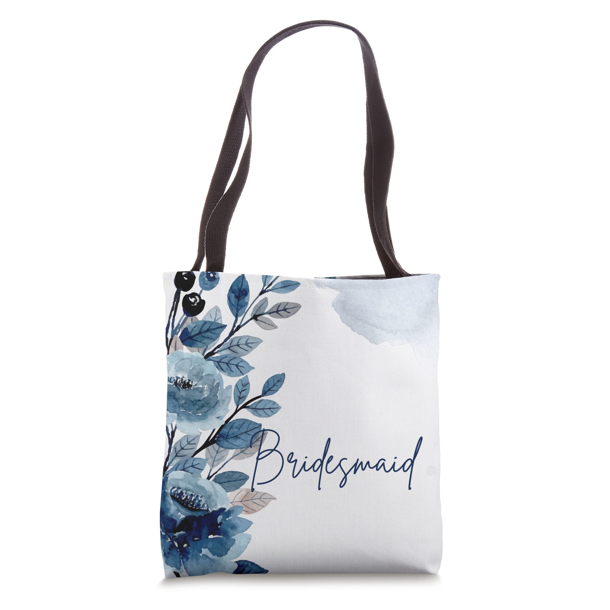 Blue Roses Floral Watercolor Bridesmaid Tote Bag