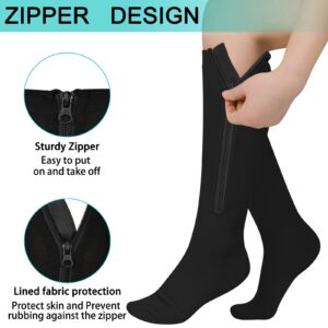 2 Pairs Zipper Compression Socks, 15-20 mmHg Closed Toe Compression Stocking with Zipper for Women and Men