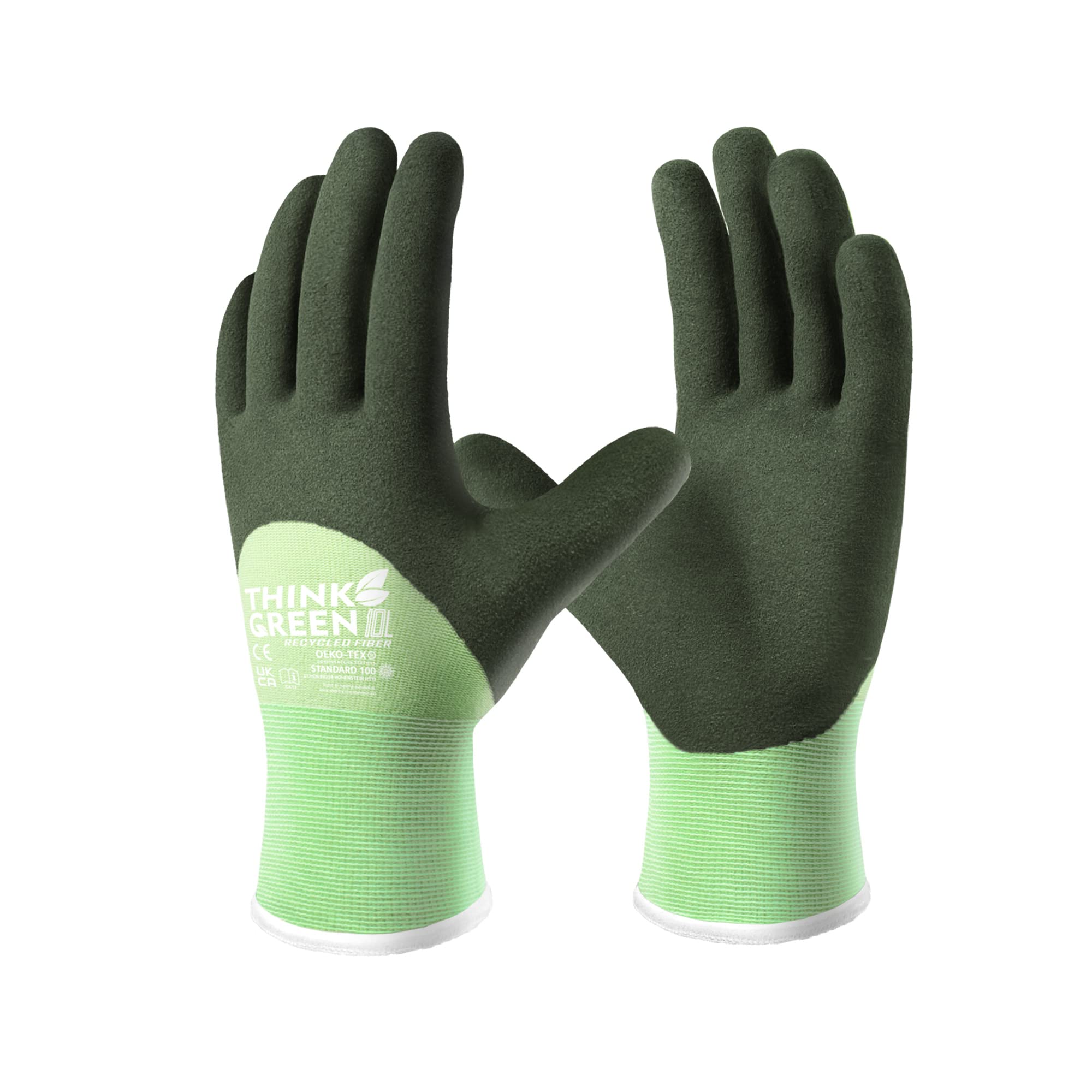 COOLJOB Fleece Lined Winter Work Gloves, Thermal Warm Freezer Gloves, 100% Recycled Polyester Base, Cold Weather Gloves with Non Slip Grip, Thick Windproof Gloves, 1 Pair, Small, Green