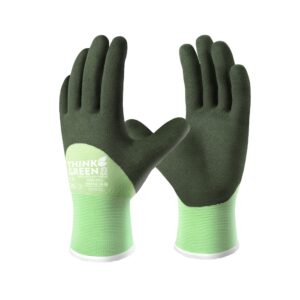 cooljob fleece lined winter work gloves, thermal warm freezer gloves, 100% recycled polyester base, cold weather gloves with non slip grip, thick windproof gloves, 1 pair, medium, green