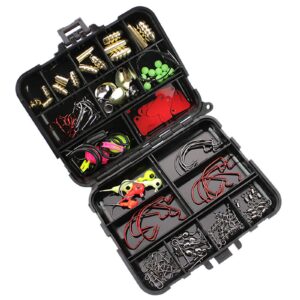 128 pcs freshwater fishing tackle kit starter kids basic fishing accessories box including jig hooks, beads, sinker slides, fishing swivels snaps