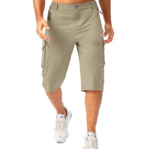 Pudolla Men's Capri Pants Quick Dry 3/4 Long Shorts with 6 Pockets for Workout Athletic Golf Hiking(Khaki Large)