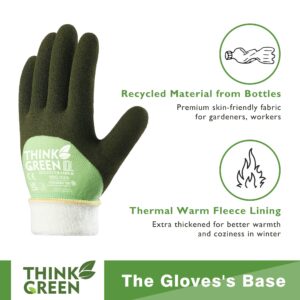 COOLJOB Fleece Lined Winter Work Gloves, Thermal Warm Freezer Gloves, 100% Recycled Polyester Base, Cold Weather Gloves with Non Slip Grip, Thick Windproof Gloves, 1 Pair, Small, Green