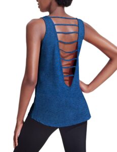 pinspark sleeveless workout tank tops for women backless yoga shirts open back shirts dark blue small