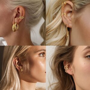 JeryWe 20Pcs Single Ear Cuffs Earrings For Women Non Piercing Ear Cuff Gold Flower Cz Helix Cartilage Cuff Earrings Clip On Wrap Earrings For Women