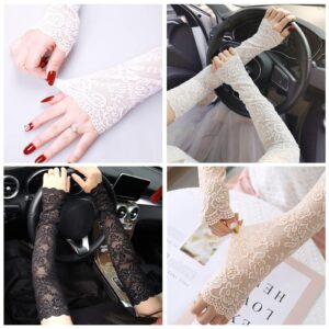 UV Protection Lace Arm Sleeves, Women's Floral Lace Sleeves Hollow Out Long Sunscreen Gloves Fingerless Driving Gloves (Black)