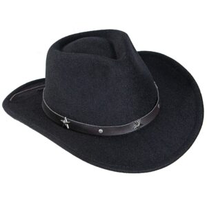 western cowboy hat for men women classic fedora hat with buckle belt size:m-l (us, alpha, medium, black)