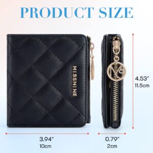 Missnine Small Wallet for Women RFID Card Holder Compact Ladies Wallet Pink Quilted Bifold Purse with ID Window and Coin Pocket