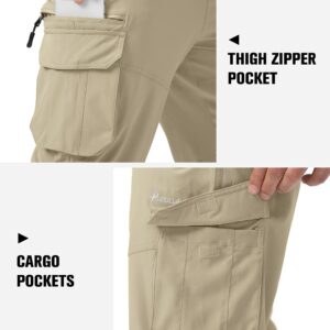 Pudolla Men's Capri Pants Quick Dry 3/4 Long Shorts with 6 Pockets for Workout Athletic Golf Hiking(Khaki Large)