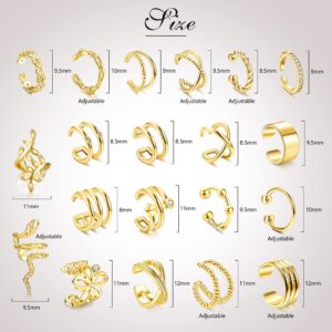 JeryWe 20Pcs Single Ear Cuffs Earrings For Women Non Piercing Ear Cuff Gold Flower Cz Helix Cartilage Cuff Earrings Clip On Wrap Earrings For Women