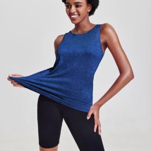 PINSPARK Sleeveless Workout Tank Tops for Women Backless Yoga Shirts Open Back Shirts Dark Blue Small